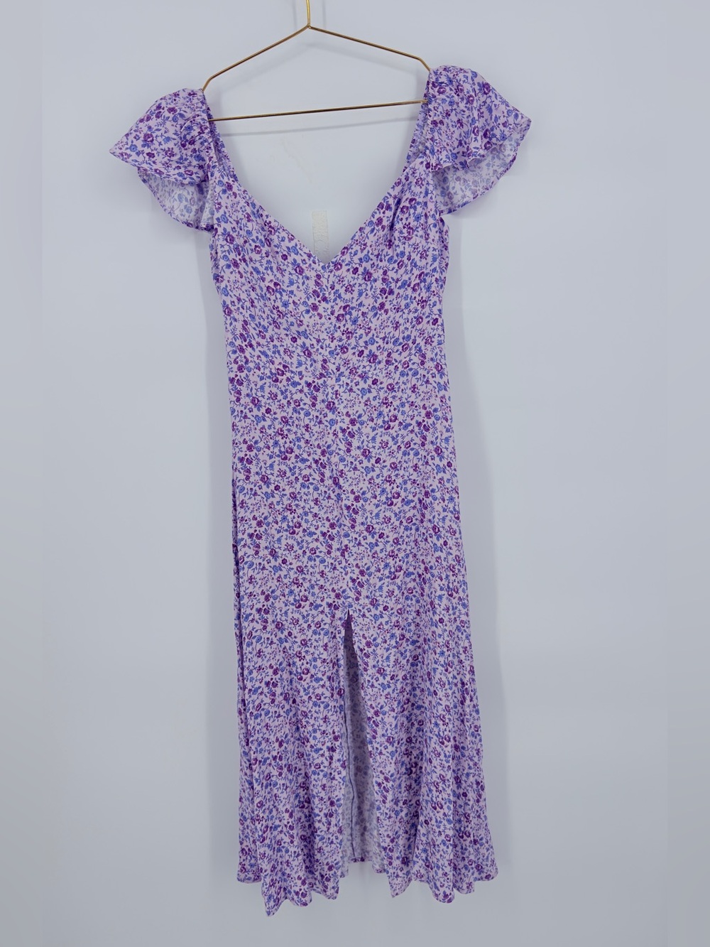 Reformation Purple Floral Ruffle Midi Dress Size 0
